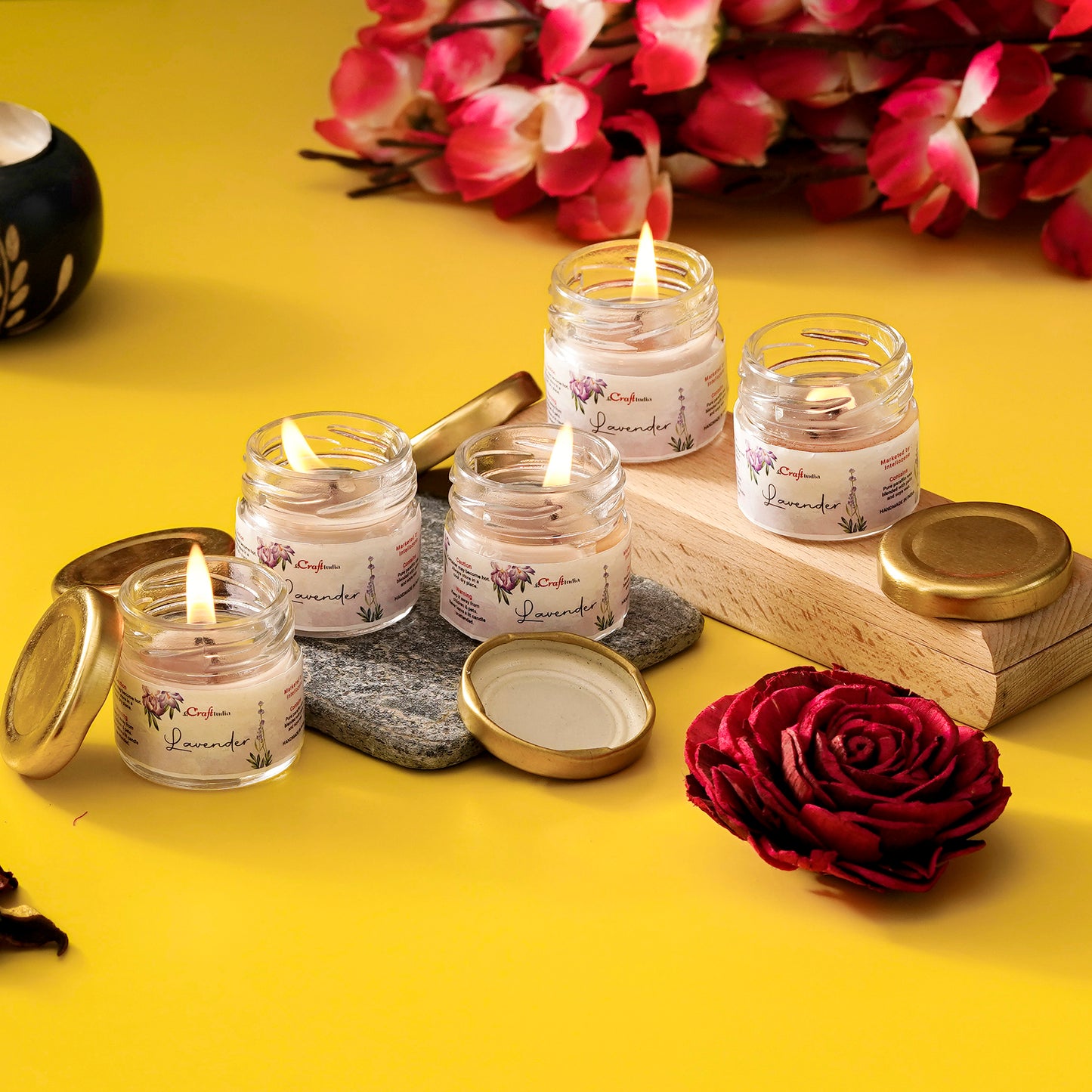 Lavender Serenity – Set of 5 Scented Mini Jar Candles for Relaxing Ambience