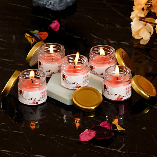 Rose Bloom – Set of 5 Mini Scented Jar Candles for a Fragrant Ambience