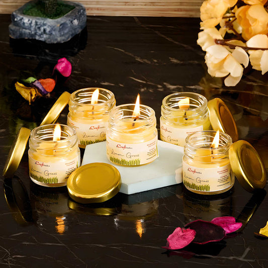 Lemongrass Bliss – Set of 5 Scented Mini Jar Candles for Soothing Ambience