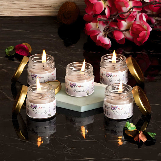 Lavender Serenity – Set of 5 Scented Mini Jar Candles for Relaxing Ambience