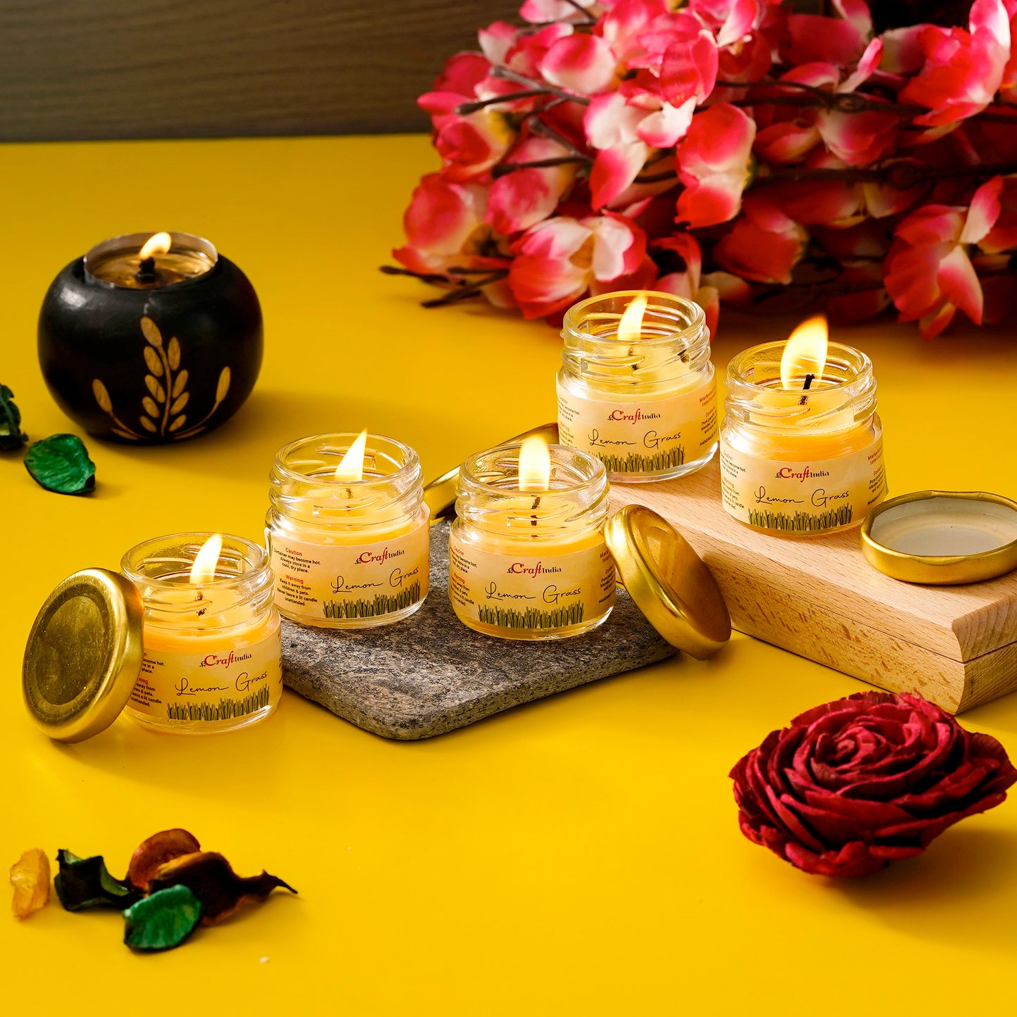 Lemongrass Bliss – Set of 5 Scented Mini Jar Candles for Soothing Ambience